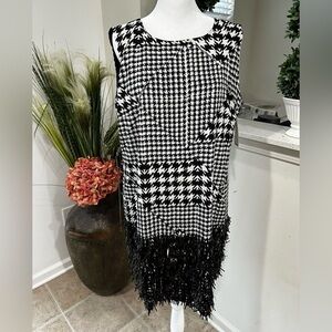 Dkny Black and White Houndstooth Fringe Dress NWT Size M